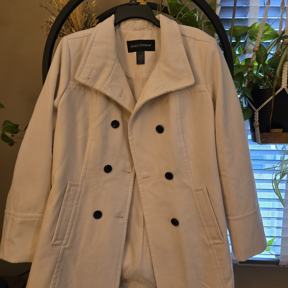 Womens Cream Pea Coat Ashley Stewart Coat Size 14/16 Casual Dress Classic Soft - Picture 1 of 13